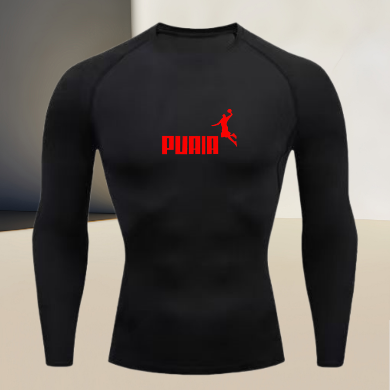 T Shirt Tight Fit - Kaos olahraga pria lengan panjang, kerah