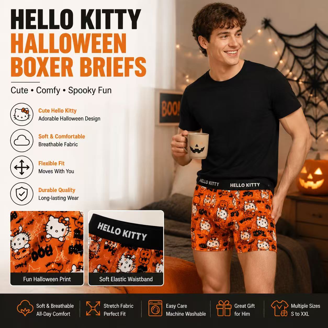 Quick Dry Underwear - Celana Boxer Olahraga Pria Hello Kitty,