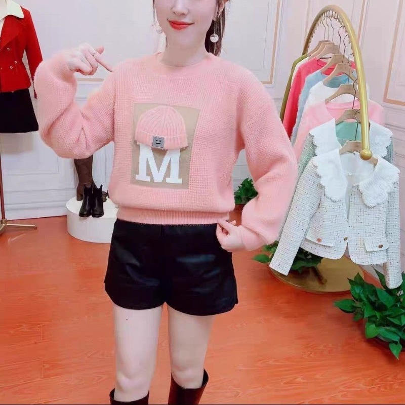 Undershirt Crew Neck - Sweater rajut wanita lengan panjang, Atasan