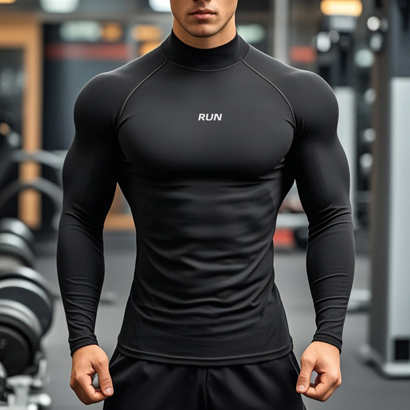 Kaos Lari Pria Kerah Tinggi Ce - T Shirt Tight Fit ulasan dan harga