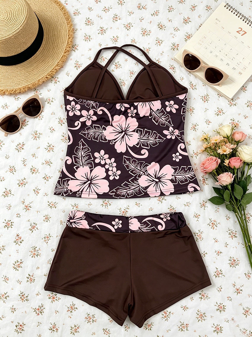 Setelan Wanita Y2K Motif Hibis - Suspender Tank Top ulasan dan harga