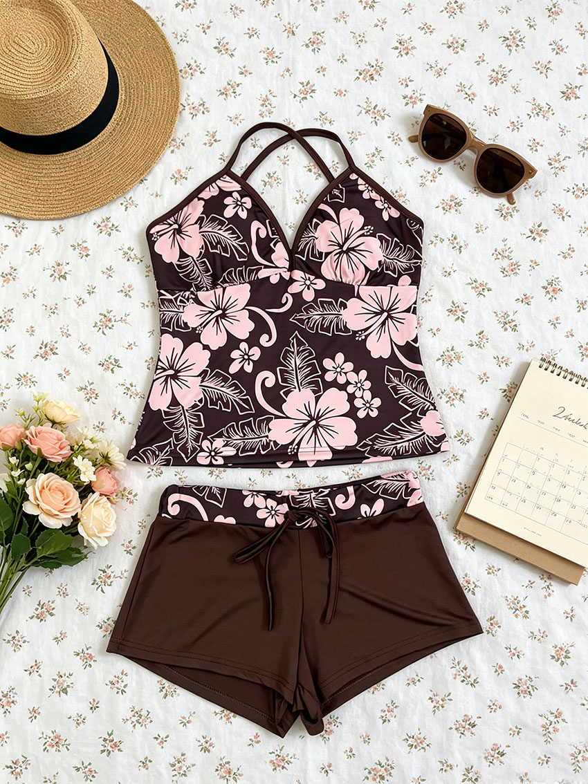 Setelan Wanita Y2K Motif Hibis - Suspender Tank Top ulasan dan harga